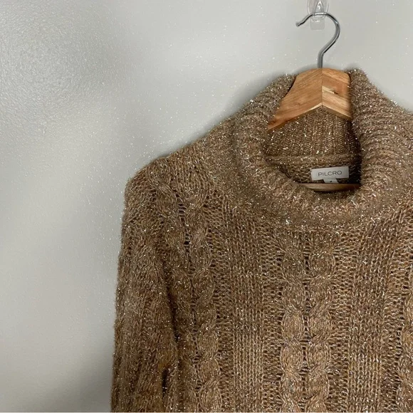 PILCRO | Cableknit Shine Wool Blend Turtleneck Sweater - Picture 12 of 15